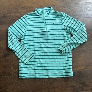 Vineyard Vines Aqua and Navy striped 1/4 zip Pullover